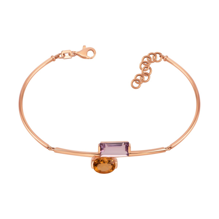 Золотий браслет з лимонним кварцом та аметистом. Артикул UG55111022901