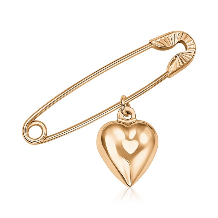 Золота брошка-булавка з підвіскою «Серце». Артикул 04025