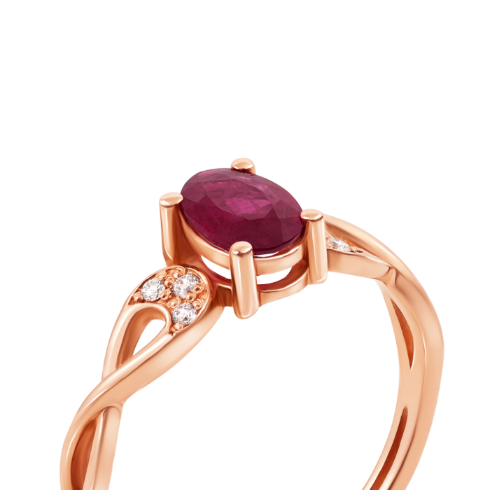 Золота каблучка з рубіном і діамантами. Артикул 53062/1.25руб