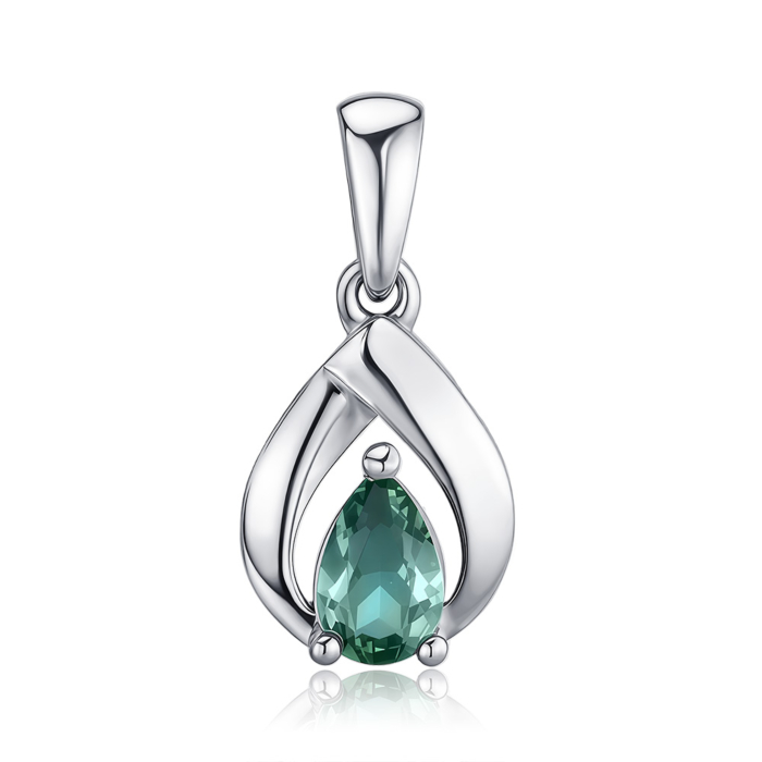 Серебряная подвеска с искусственным зеленым кварцем 35335/12/1/3764