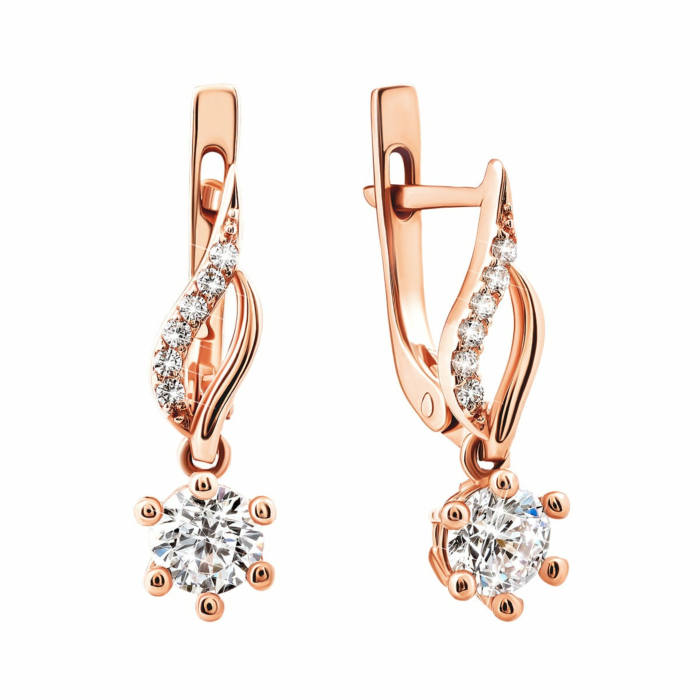 Золоті сережки-підвіски з фіанітами. Артикул UG5СВ534и