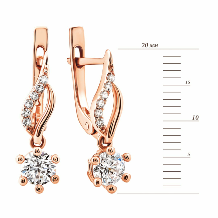 Золоті сережки-підвіски з фіанітами. Артикул UG5СВ534и