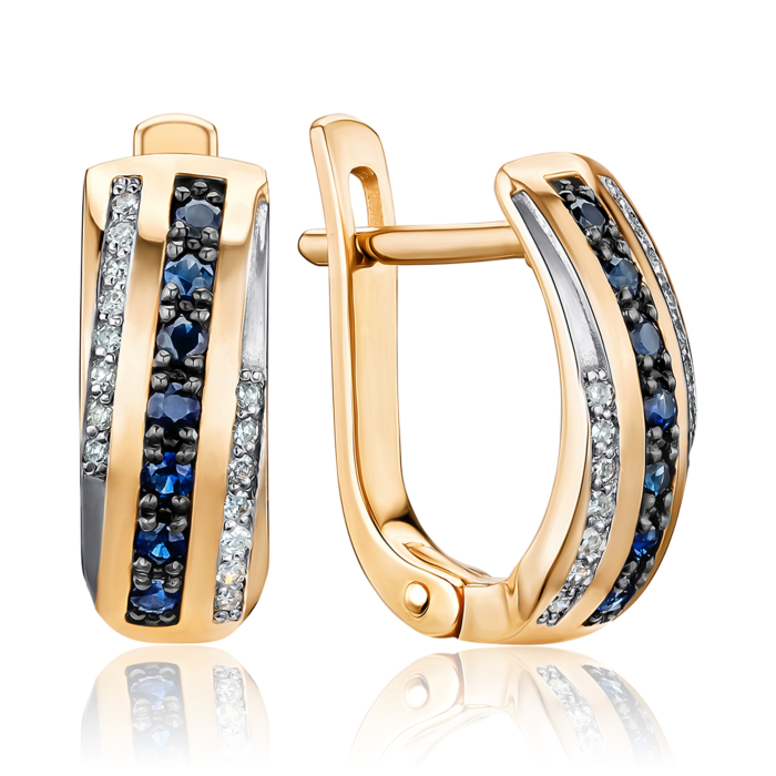 Золоті сережки з сапфірами та діамантами. Артикул 520045/01/1/8291
