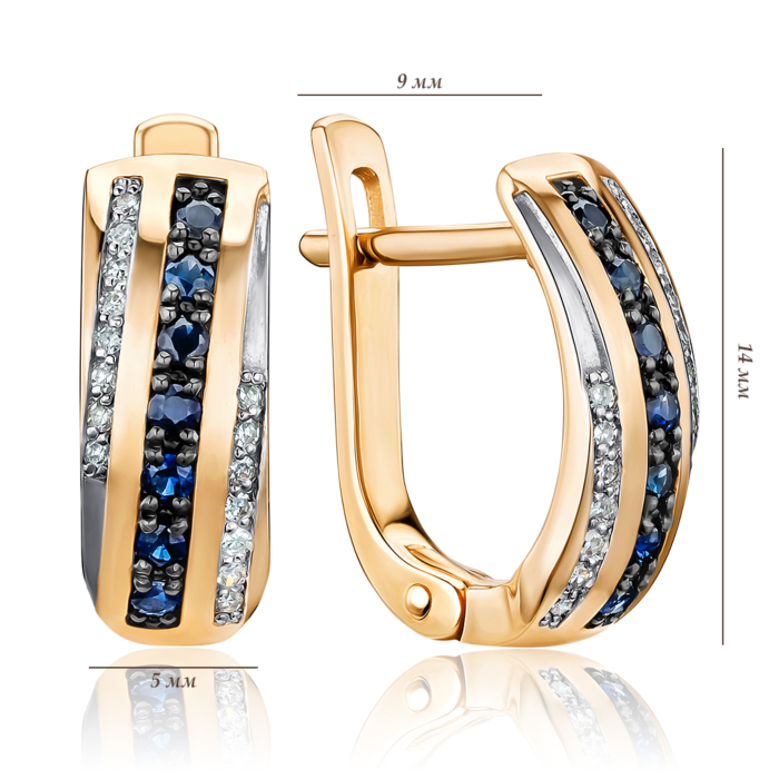 Золотые серьги с сапфирами и бриллиантами. Артикул 520045/01/1/8291