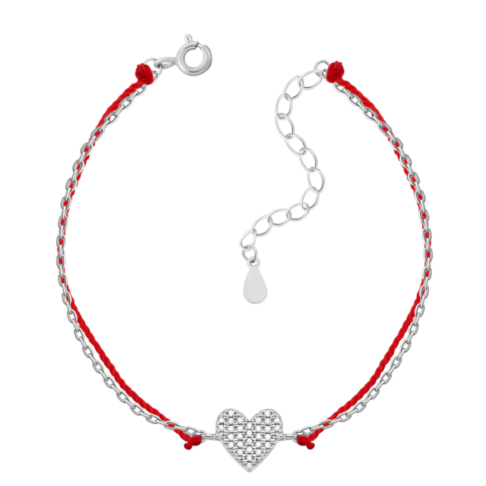 Браслет на нитці Серце з фіанітами. Артикул UG5550229б