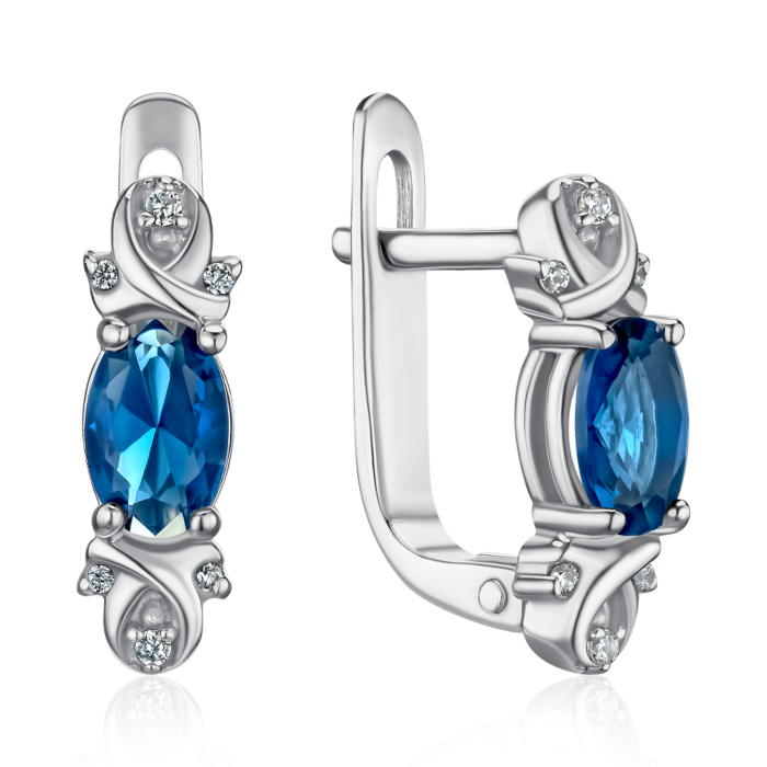 Срібні сережки з білими та синім фіанітом 40155/12/1/21228