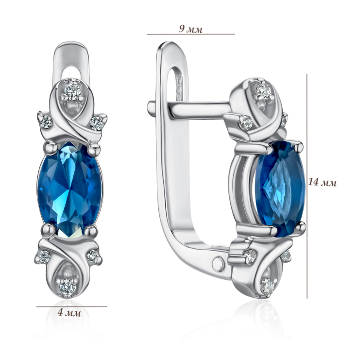 Срібні сережки з білими та синім фіанітом 40155/12/1/21228