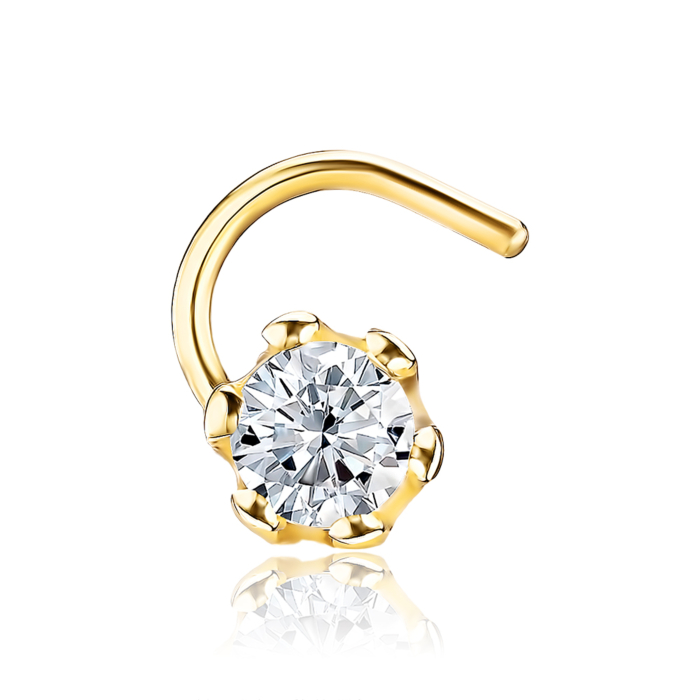 Золотой пирсинг в нос с фианитом. Артикул 21775/03/0/52