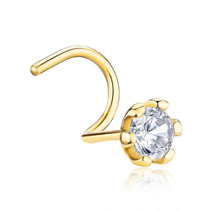 Золотой пирсинг в нос с фианитом. Артикул 21775/03/0/52