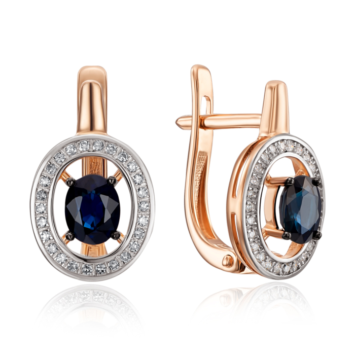 Золотые серьги с бриллиантами и сапфирами. Артикул 520085/01/1/10359