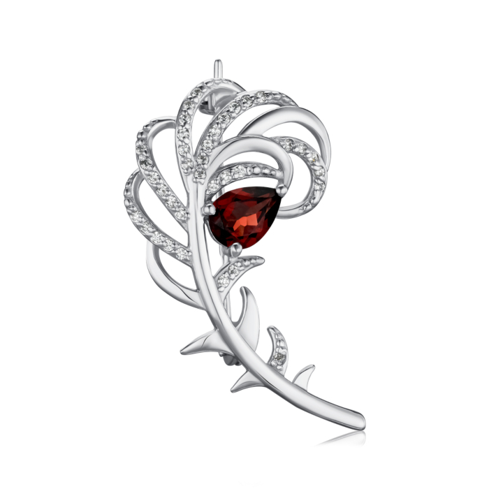 Серебряная брошь с гранатом и фианитами 4095/12/1/6425