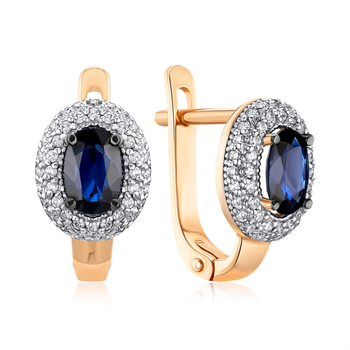 Золоті сережки з сапфіром та діамантами. Артикул 53895/01/1/8121