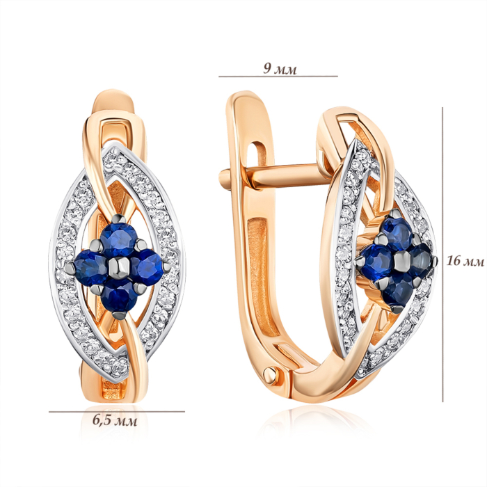 Золоті сережки з сапфірами та діамантами. Артикул 520026/01/1/10263