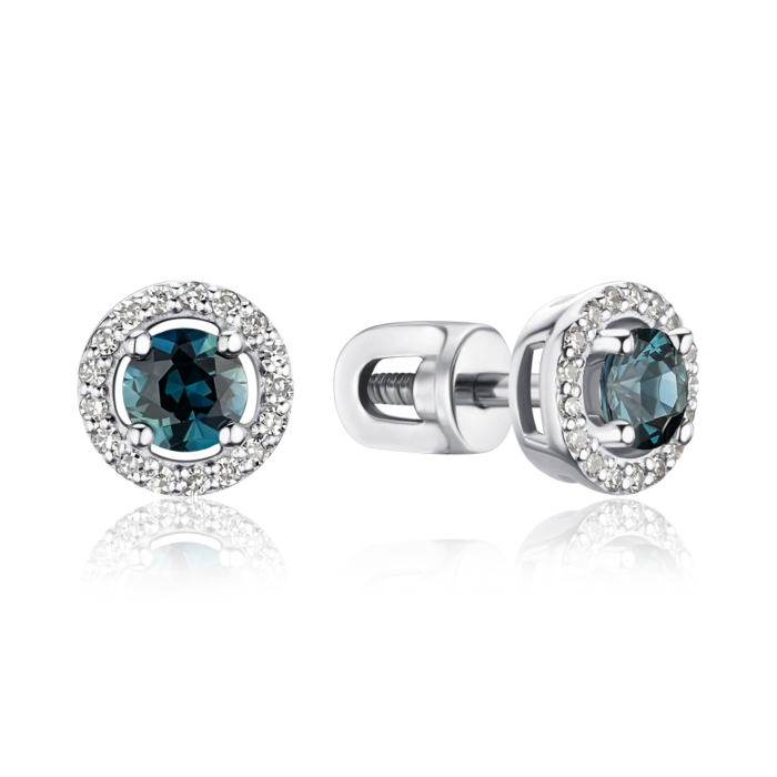 Золоті сережки-пусети з сапфіром та діамантами 8070126/02/1/8300