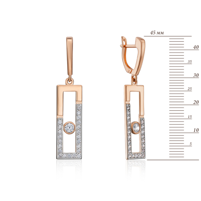 Золоті сережки-підвіски з фіанітами. Артикул 22726/01/1/677