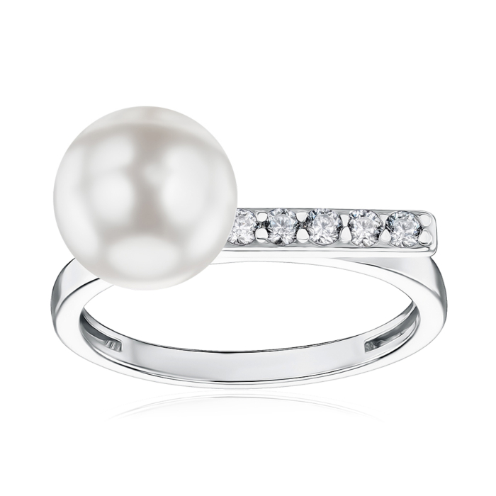 Срібна каблучка з перлиною та фіанітами 001346/12/1/21397