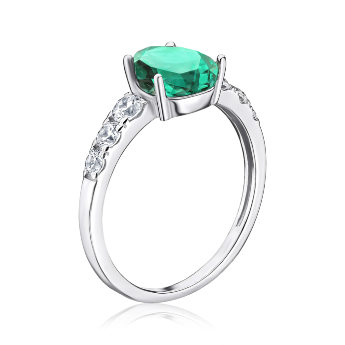 Серебряное кольцо с искусственным кварцем и фианитами 00946/12/1/2384