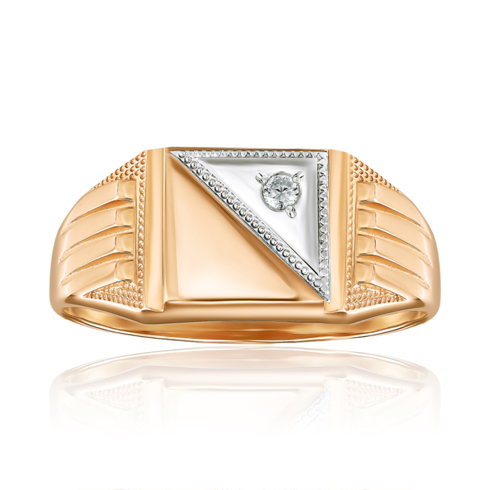 Золота печатка з фіанітом. Артикул 1956