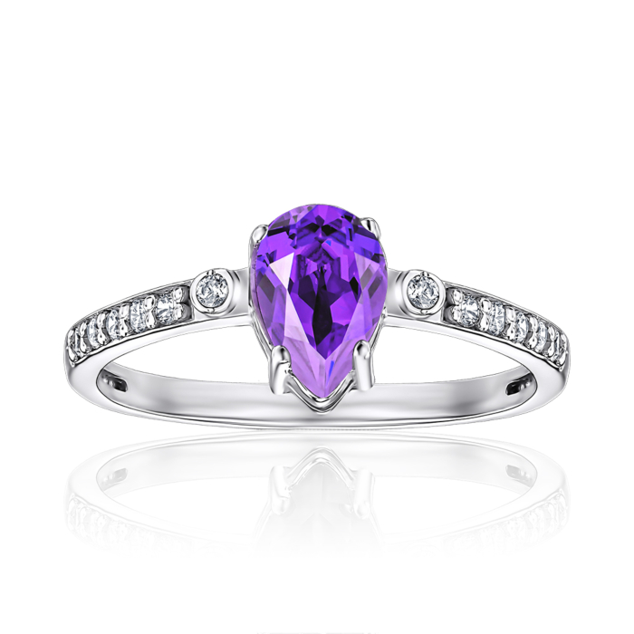 Срібна каблучка з аметистом та фіанітами. Артикул 00966/12/1/7304