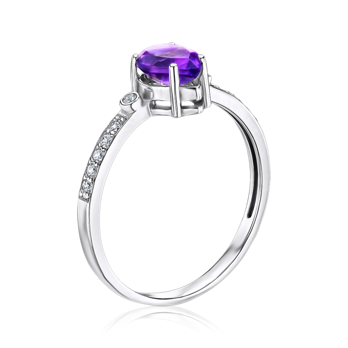 Срібна каблучка з аметистом та фіанітами. Артикул 00966/12/1/7304