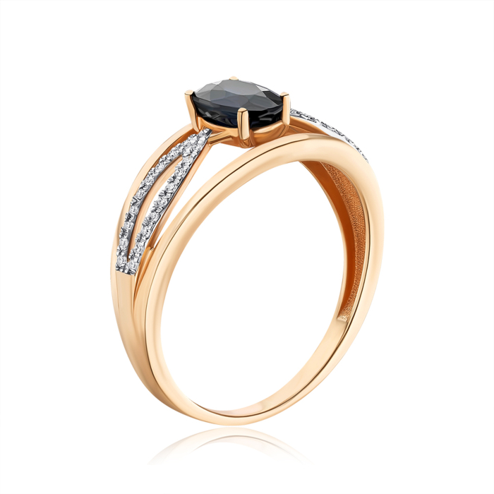 Золотое кольцо с сапфиром и бриллиантами. Артикул 53576/01/1/10362
