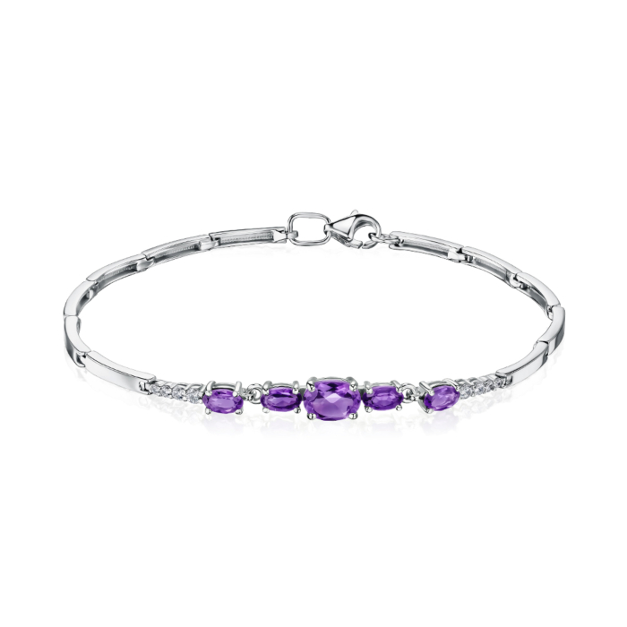 Срібний браслет з аметистом та фіанітами 90107/12/1/16220