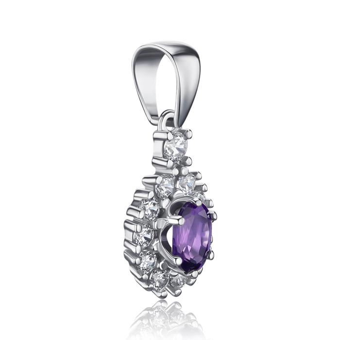 Срібна підвіска з аметистом та фіанітами 35107/12/1/5901