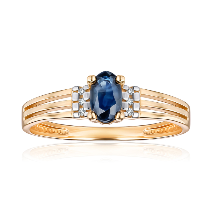 Золотое кольцо с сапфиром и бриллиантами. Артикул 53037/0.8S сап