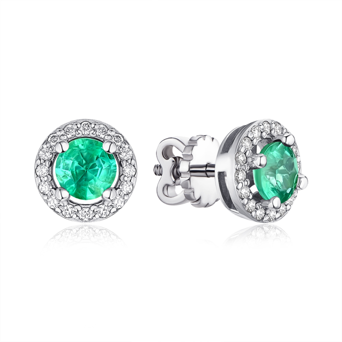 Золоті сережки зі смарагдом та діамантами. Артикул 53847/02/1/9776
