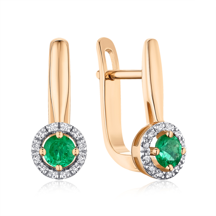 Золоті сережки зі смарагдом та діамантами 8070128/01/1/9917