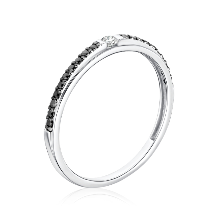 Золотое кольцо с черными и белыми бриллиантами 53568/02/1/11783