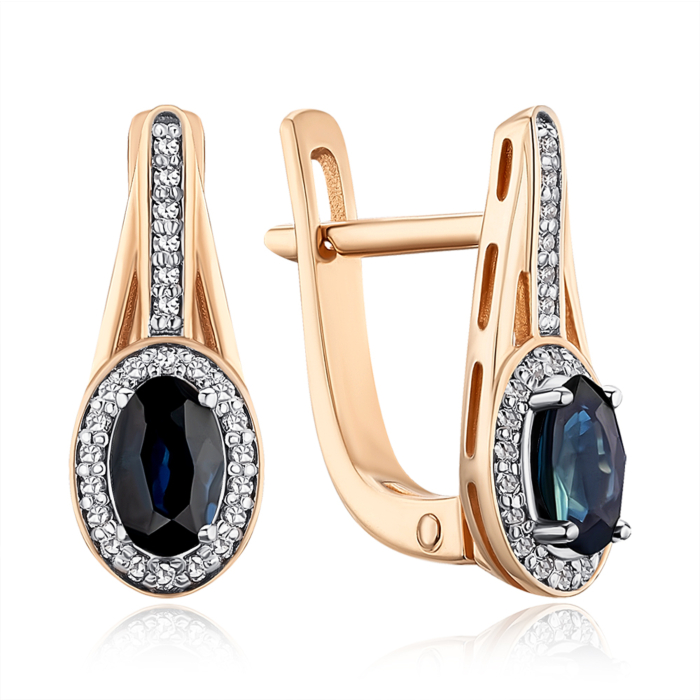 Золоті сережки з сапфіром та діамантами. Артикул 53898/01/1/10108