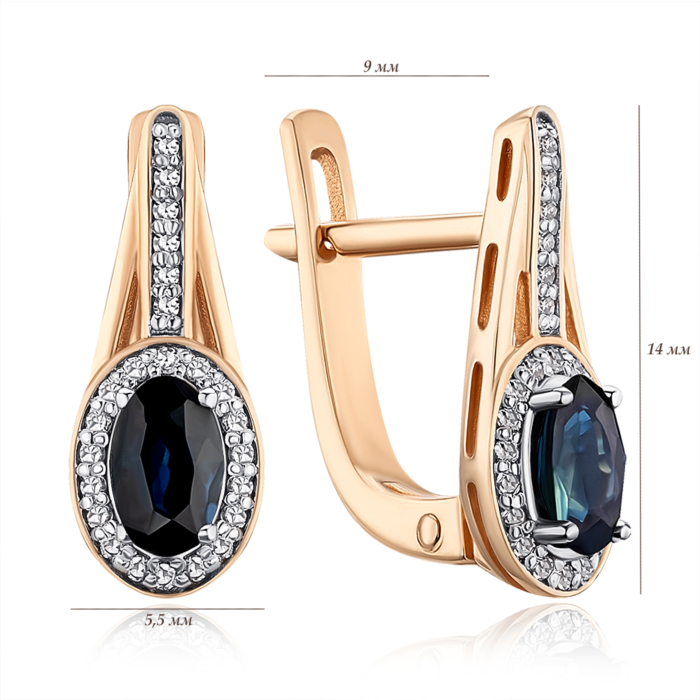 Золоті сережки з сапфіром та діамантами. Артикул 53898/01/1/10108