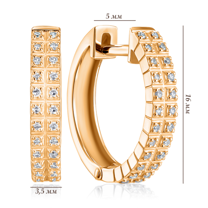 Золотые серьги-конго с бриллиантами 520129/01/0/8007