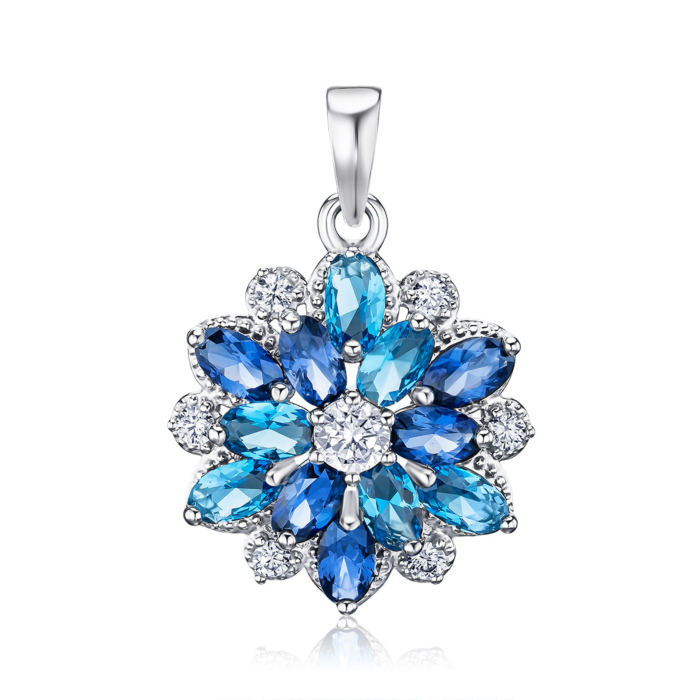 Срібна підвіска з штучним сапфіром, шпінеллю та фіанітами 35329/12/1/3331