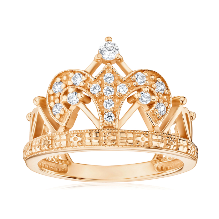 Золота каблучка «Корона» з фіанітами. Артикул 11949