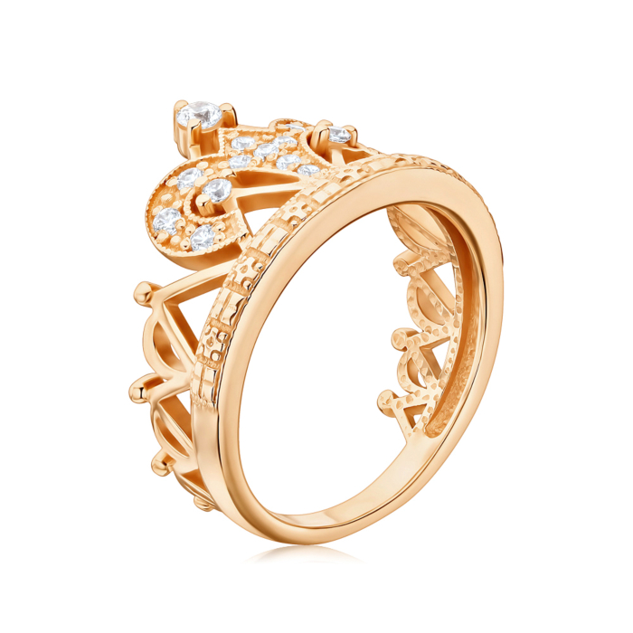 Золота каблучка «Корона» з фіанітами. Артикул 11949