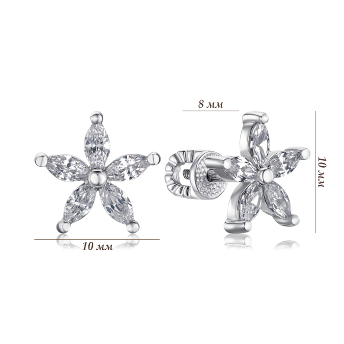 Срібні сережки квітка з фіанітами 40559/12/1/1236
