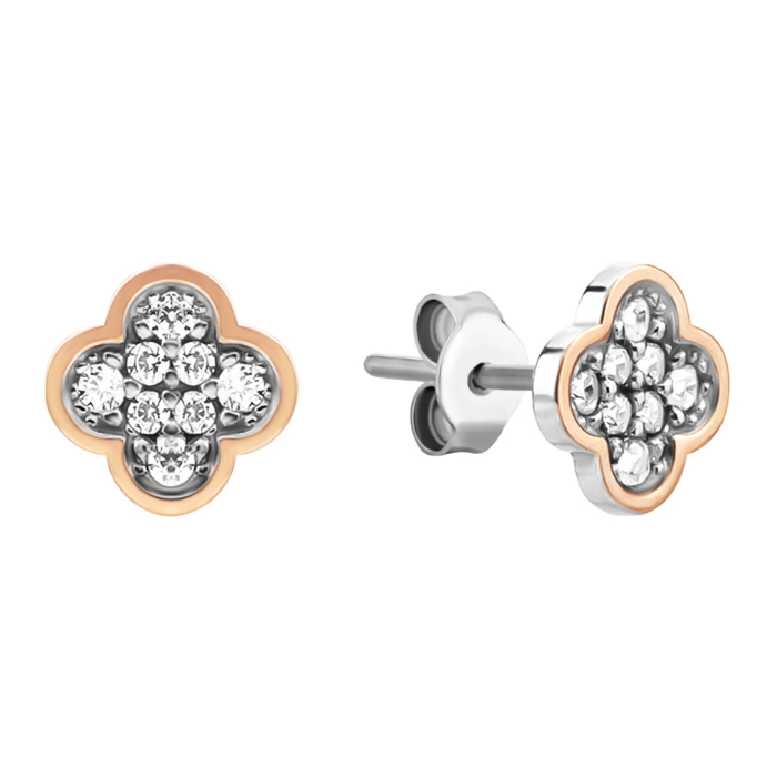 Срібні пусети з позолотою та фіанітами. Артикул UG5958С.Rh