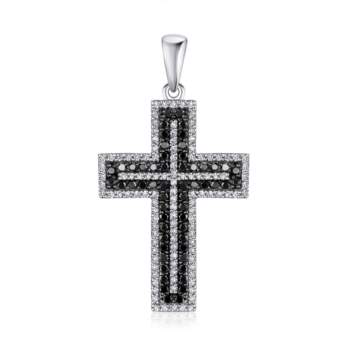 Золотий хрестик з чорними та білими діамантами 560069/02/1/11764