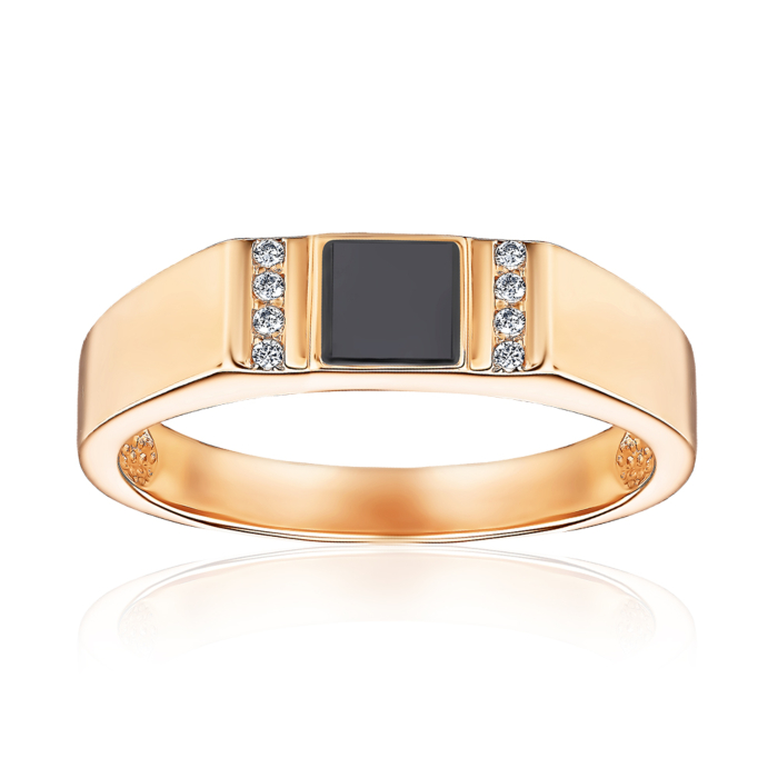 Золота печатка з оніксом та фіанітами. Артикул 19099