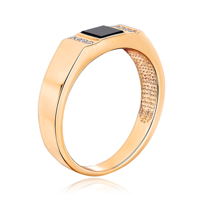 Золота печатка з оніксом та фіанітами. Артикул 19099