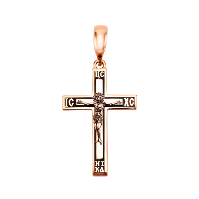 Золотий хрестик з емаллю. Розп'яття Христове. Артикул UG5ЗК 3173 е