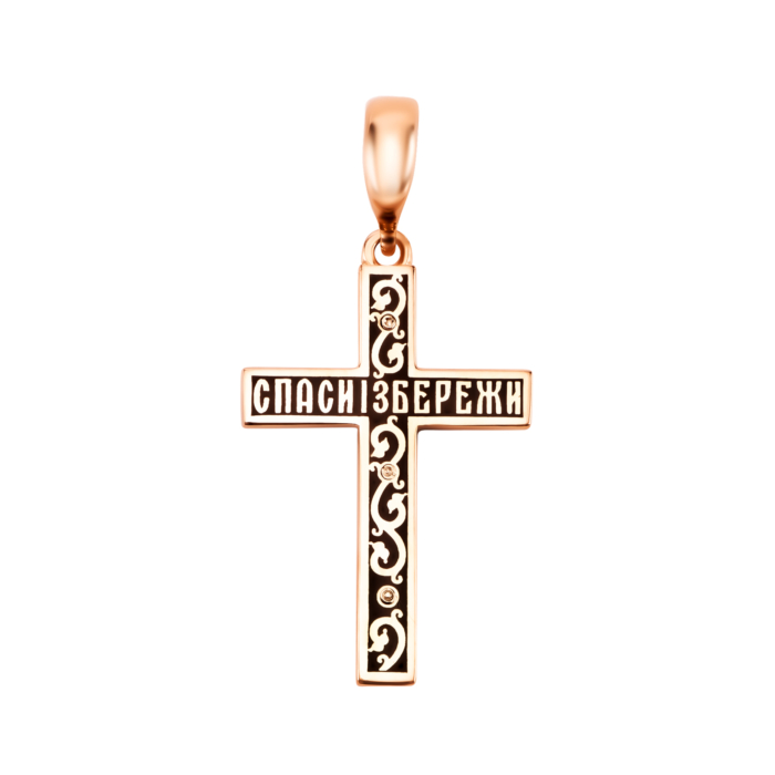 Золотой крестик с эмалью. Распятие Христа. Артикул UG5ЗК 3173 е