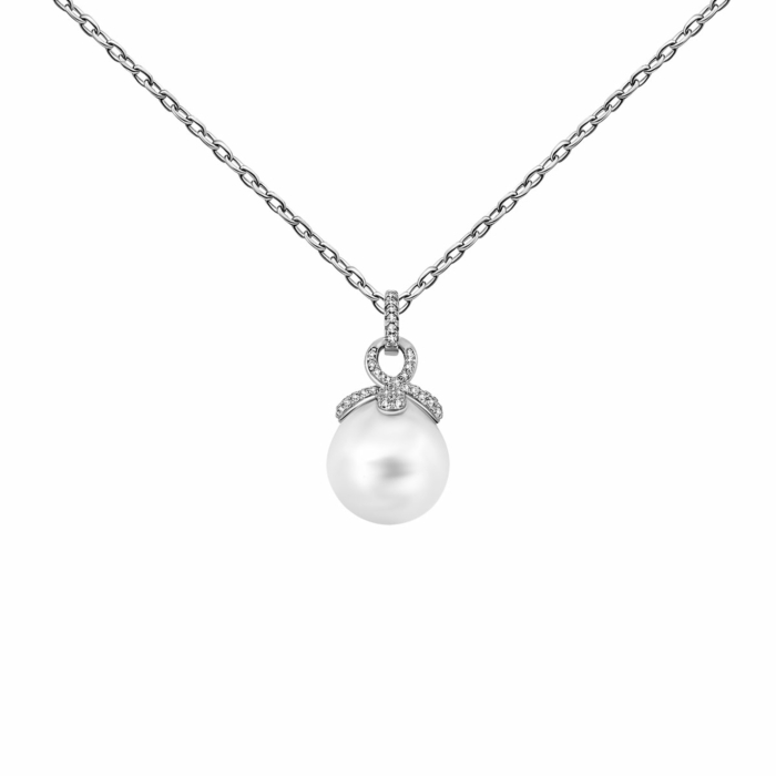 Серебряное колье с жемчугом и фианитами. Артикул UG5N37081-R