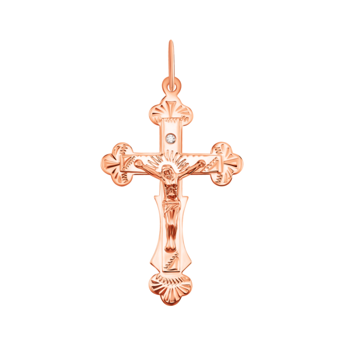 Золотий хрестик з фіанітом. Розп'яття Христове. Артикул UG5к063