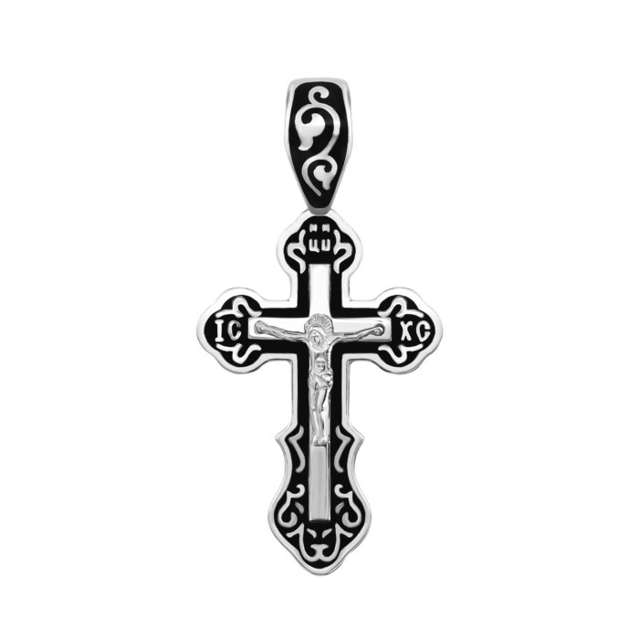 Срібний хрестик з емаллю. Розп'яття Христове. Артикул UG5122 Р ( ч)