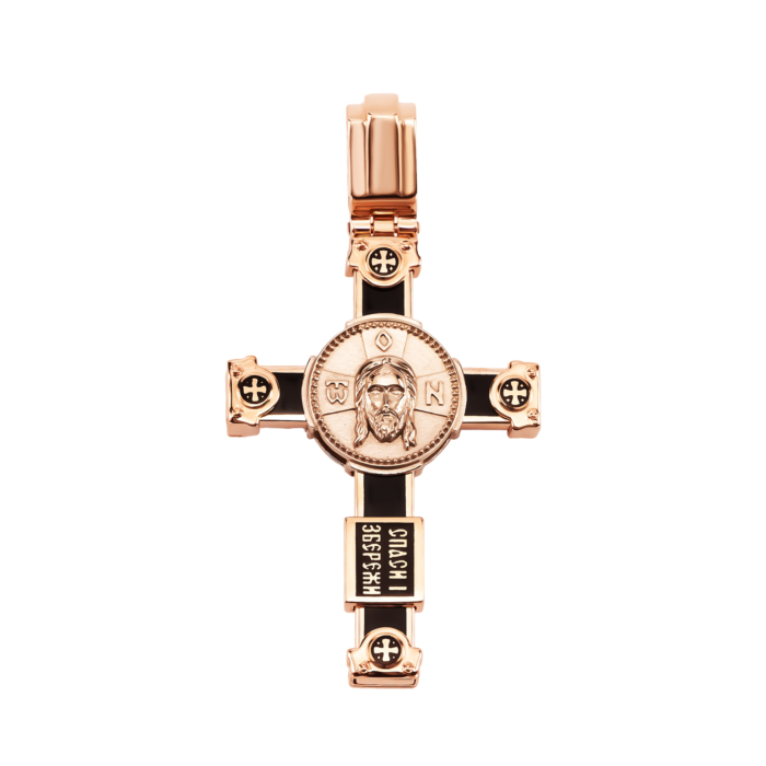 Золотий хрестик з емаллю. Розп'яття Христове. Артикул UG5Кр1518