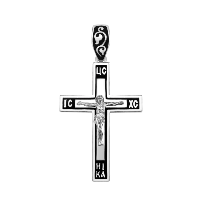 Серебряный крестик с эмалью. Распятие Христа. Артикул UG5219 Р ( ч)