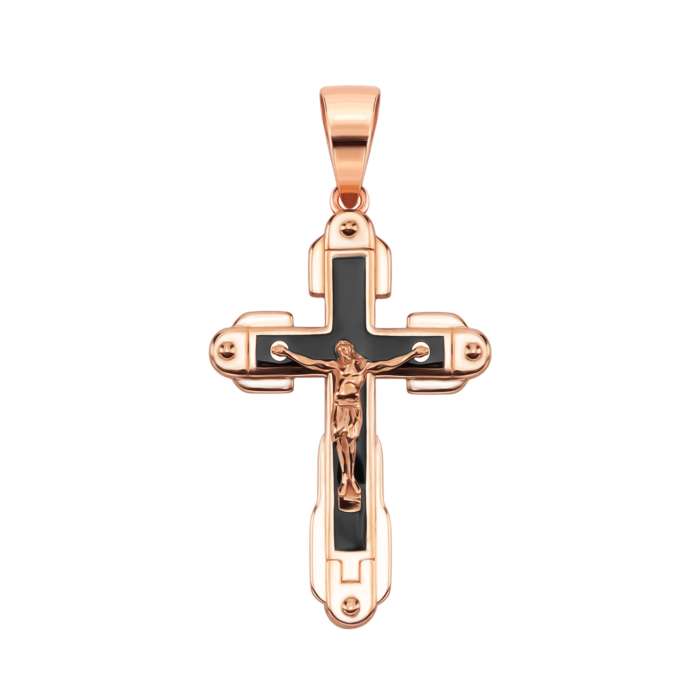 Золотий хрестик з емаллю. Розп'яття Христове. Артикул UG5311063310101